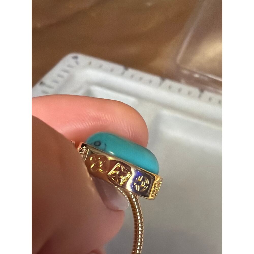 Stainless Steel Turquoise Pendant Necklace Gold Tone Waterproof 20" Chain New - Picture 11 of 14